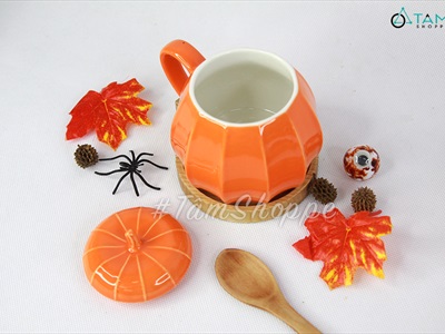 Ly gốm Halloween bí ngô dễ thương có quai cầm LGOM-02