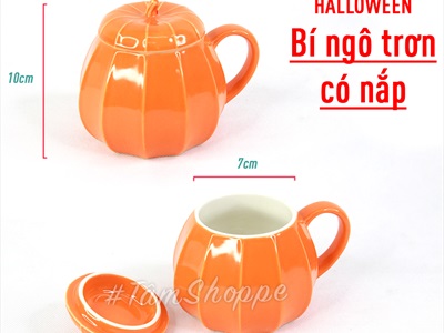 Ly gốm Halloween bí ngô dễ thương có quai cầm LGOM-02