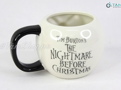 Ly gốm Halloween mặt cười trắng đen có quai cầm LGOM-01