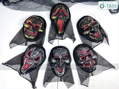 Mặt nạ Halloween ma quỷ nhựa mỏng màu bạc, đồng nhiều kiểu MATNA-96