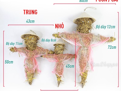 Mô hình bù nhìn rơm đội nón lá 3 kích cỡ BNHIN-01