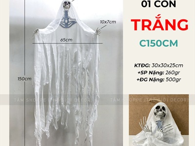 Mô hình con ma xương vai trắng đen 150cm [Đơn giản - Bay bay] HLW-MAQUY-40