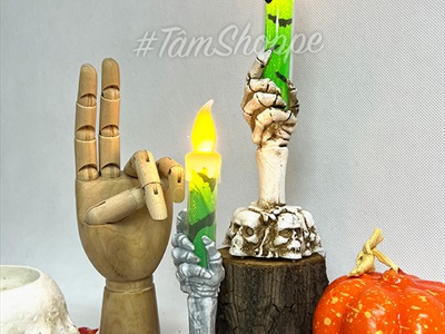 Nến điện tử bàn tay xương cầm nến sẵn pin NEN-DT-07