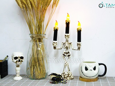 Nến điện tử bộ xương ba đầu ba ngọn nến sẵn pin NEN-DT-08