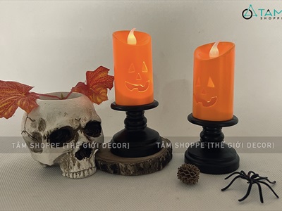Nến điện tử trụ bí ngô C12cm sẵn pin NEN-DT-06