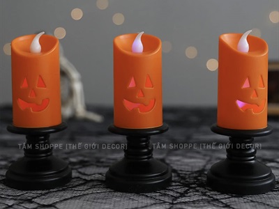Nến điện tử trụ bí ngô C12cm sẵn pin NEN-DT-06