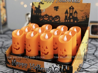Nến điện tử trụ bí ngô C12cm sẵn pin NEN-DT-06