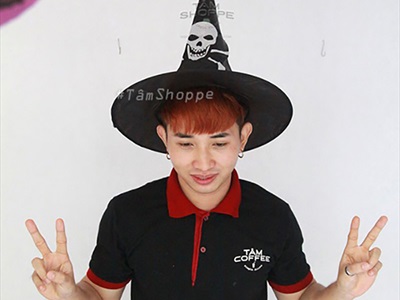 Nón phù thủy đen in họa tiết trắng nhiều kiểu NONPHUTHUY-01