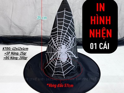 Nón phù thủy đen in họa tiết trắng nhiều kiểu NONPHUTHUY-01