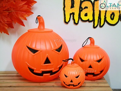 Quả bí ngô Halloween nhựa cứng cam đen nhiều cỡ TRAI-BINGO-02