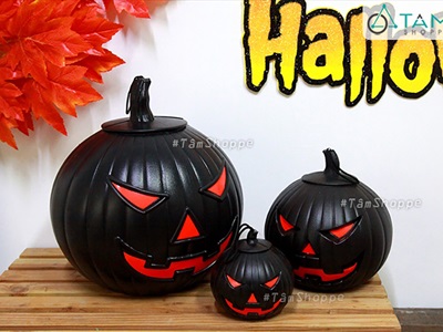 Quả bí ngô Halloween nhựa cứng cam đen nhiều cỡ TRAI-BINGO-02