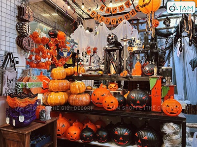 Quả bí ngô Halloween nhựa cứng cam đen nhiều cỡ TRAI-BINGO-02