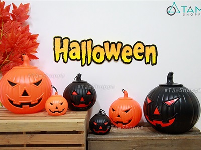 Quả bí ngô Halloween nhựa cứng cam đen nhiều cỡ TRAI-BINGO-02