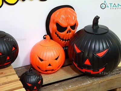 Quả bí ngô Halloween nhựa cứng cam đen nhiều cỡ TRAI-BINGO-02