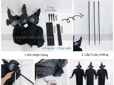 Set 03 con ma phù thủy đen nắm tay gào thét (cảm ứng tiếng động - tặng Pin) HLW-MAQUY-07