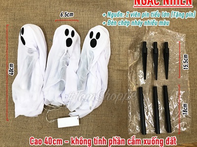 Set 03 con ma trắng nắm tay chông cắm đất (Có đèn Led - tặng Pin)) HLW-MAQUY-05