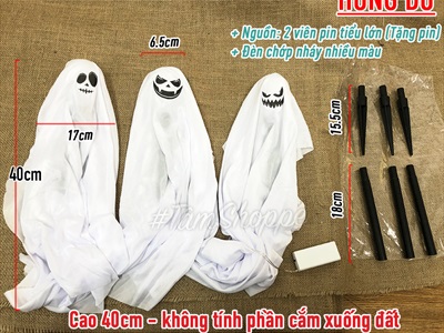 Set 03 con ma trắng nắm tay chông cắm đất (Có đèn Led - tặng Pin)) HLW-MAQUY-05