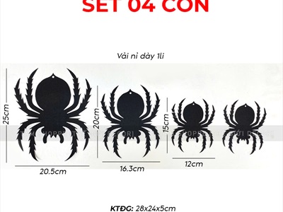 Set 04 con nhện nỉ đen 3 cỡ 15-20-25cm [Có lỗ xỏ dây - mỏng nhẹ] TCV-NHEN-14