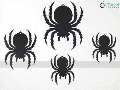 Set 04 con nhện nỉ đen 3 cỡ 15-20-25cm [Có lỗ xỏ dây - mỏng nhẹ] TCV-NHEN-14
