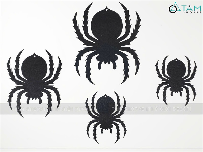 Set 04 con nhện nỉ đen 3 cỡ 15-20-25cm [Có lỗ xỏ dây - mỏng nhẹ] TCV-NHEN-14