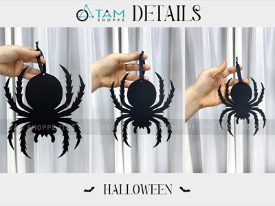 Set 04 con nhện nỉ đen 3 cỡ 15-20-25cm [Có lỗ xỏ dây - mỏng nhẹ] TCV-NHEN-14