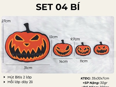 Set 04 miếng dán tường bí ngô 2 lớp kim tuyến [Mút bitis/ từ 11-31cm] DANTUONG-02