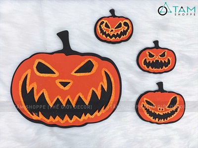 Set 04 miếng dán tường bí ngô 2 lớp kim tuyến [Mút bitis/ từ 11-31cm] DANTUONG-02