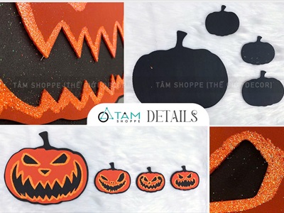 Set 04 miếng dán tường bí ngô 2 lớp kim tuyến [Mút bitis/ từ 11-31cm] DANTUONG-02