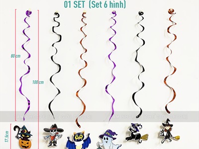 Set 06 dây treo Halloween thả trần xoắn 6 kiểu phụ kiện giấy DTR-HLW-01