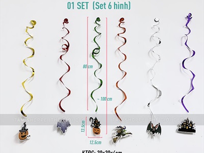 Set 06 dây treo Halloween thả trần xoắn 6 kiểu phụ kiện giấy DTR-HLW-01
