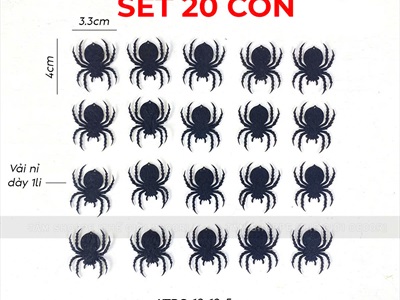 Set 20 con nhện nỉ đen 4cm [Mỏng nhẹ - chân gai] TCV-NHEN-13