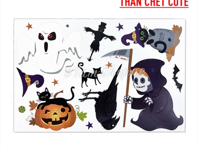 Set Decal Halloween dán kính không keo 30x20cm nhiều kiểu DECAL-HLW-05