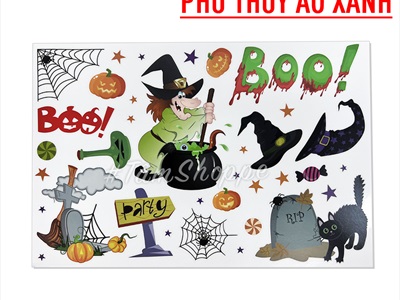 Set Decal Halloween dán kính không keo 30x20cm nhiều kiểu DECAL-HLW-05