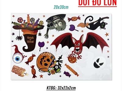 Set Decal Halloween dán kính không keo 30x20cm nhiều kiểu DECAL-HLW-05