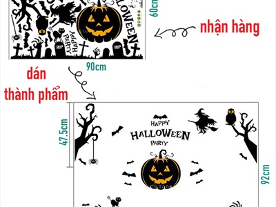 Set Decal Halloween chủ đề bí ngô hắc ám khổ 1.4x0.9m DECAL-HLW1409-01