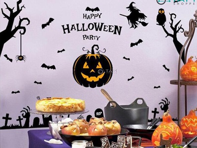 Set Decal Halloween chủ đề bí ngô hắc ám khổ 1.4x0.9m DECAL-HLW1409-01
