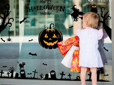Set Decal Halloween chủ đề bí ngô hắc ám khổ 1.4x0.9m DECAL-HLW1409-01