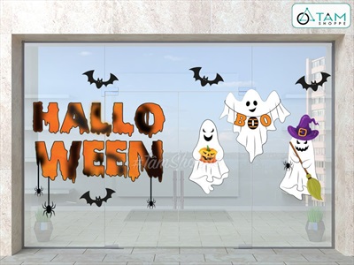 Set Decal Halloween chủ đề Ôh ba ma trắng khổ lớn 2x2m DECAL-HLW2M-002