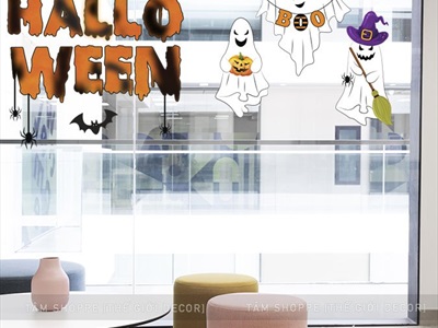 Set Decal Halloween chủ đề Ôh ba ma trắng khổ lớn 2x2m DECAL-HLW2M-002
