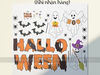 Set Decal Halloween chủ đề Ôh ba ma trắng khổ lớn 2x2m DECAL-HLW2M-002