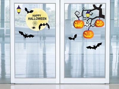 Set Decal Halloween chủ đề Cây treo bí đèn khổ lớn 2x2m DECAL-HLW2M-001