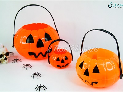Thố xin kẹo Halloween bí ngô nhựa cứng 3 size XINKEO-01
