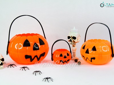 Thố xin kẹo Halloween bí ngô nhựa cứng 3 size XINKEO-01