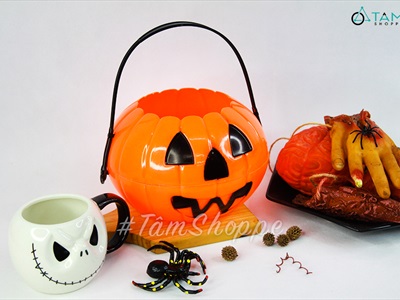 Thố xin kẹo Halloween bí ngô nhựa cứng 3 size XINKEO-01