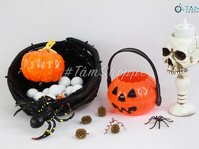 Thố xin kẹo Halloween bí ngô nhựa cứng 3 size XINKEO-01