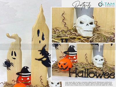 Tiểu cảnh để bàn HLW ba ma nến phù thuỷ [Bằng gỗ - có đèn] TCĐB-HLW-04