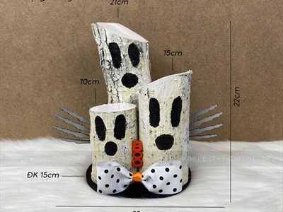 Tiểu cảnh để bàn HLW ba ma thân cây trắng đen [Cây tự nhiên - 22x22cm] TCĐB-HLW-01