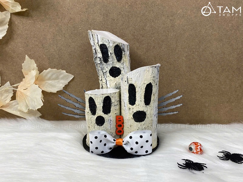 Tiểu cảnh để bàn HLW ba ma thân cây trắng đen [Cây tự nhiên - 22x22cm] TCĐB-HLW-01