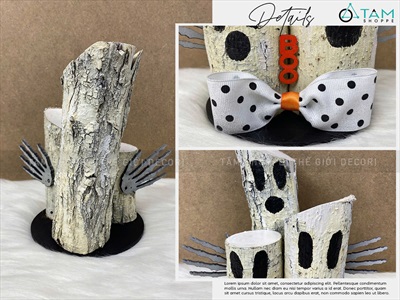 Tiểu cảnh để bàn HLW ba ma thân cây trắng đen [Cây tự nhiên - 22x22cm] TCĐB-HLW-01