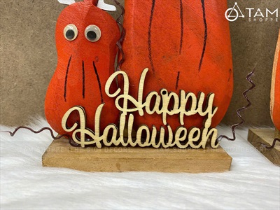 Tiểu cảnh để bàn HLW hai bí cam - hai mèo [Bằng gỗ - ngộ nghĩnh] TCĐB-HLW-03